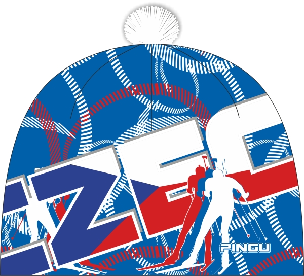 Čepice biatlon zimní s bambulí PINGU - BOBY Biatlon Flag - Velikost: JUN, VZOR: BIA F 35CZ, Materiál: Polyester Thermo